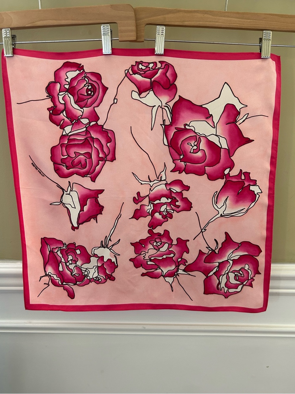 NWOT 21” x 21” Pink Rose Print Silk-Feel Scarf - Pink Floral Accent